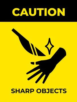 Caution sharp objects poster sign Stock Illustration