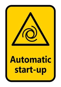 Caution Sign for Automatic Start-Up with Warning Triangle and Symbolic Design Stock Illustration