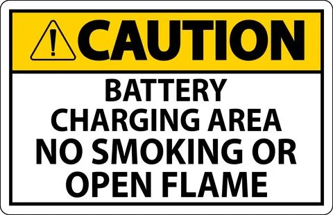 Caution Sign Battery Charging Area, No Smoking Or Open Flame Stock Illustration