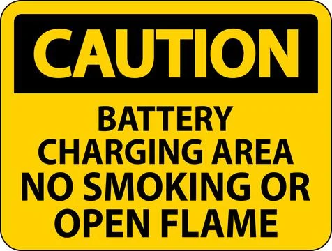 Caution Sign Battery Charging Area, No Smoking Or Open Flame Stock Illustration