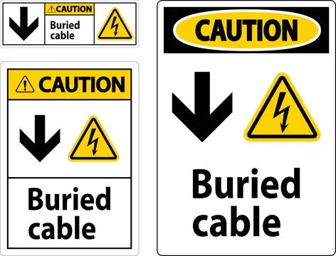 Caution Sign Buried Cable With Down Arrow and Electric Shock Symbol Stock Illustration