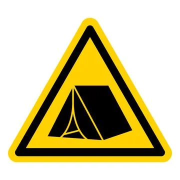 Caution Sign for Camping Area Featuring Tent Icon in Yellow Triangle Shape Stock Illustration