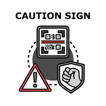 Caution sign concept scanning qr code for protection Illustrazione stock