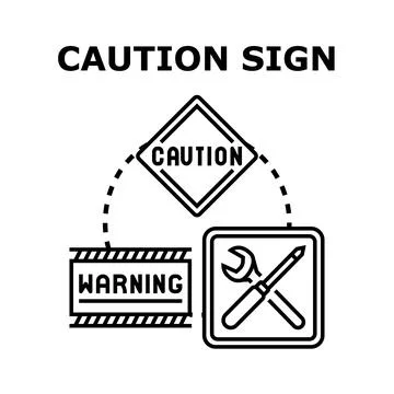 Caution sign concept showing warning and service icons Stock Illustration