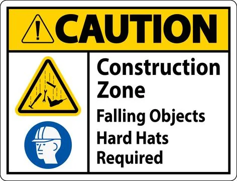 Caution Sign, Construction Zone, Falling Objects Hard Hats Required Stock Illustration