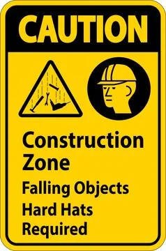 Caution Sign, Construction Zone, Falling Objects Hard Hats Required Stock Illustration