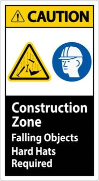 Caution Sign, Construction Zone, Falling Objects Hard Hats Required Stock Illustration