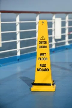 Caution sign on cruise ship Stock Photos