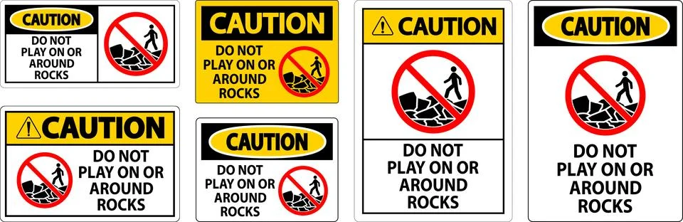 Caution Sign Do Not Play On or Around Rocks Stock Illustration