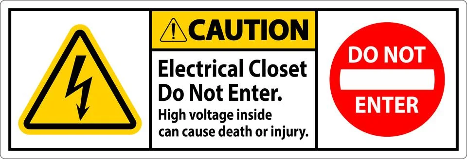 Caution Sign Electrical Closet - Do Not Enter. High Voltage Inside Can Caus.. Ilustración de archivo