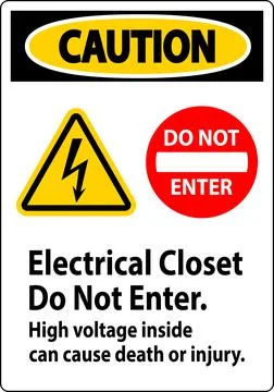 Caution Sign Electrical Closet - Do Not Enter. High Voltage Inside Can Caus.. Ilustración de archivo