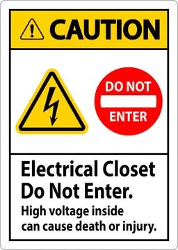 Caution Sign Electrical Closet - Do Not Enter. High Voltage Inside Can Caus.. Ilustración de archivo