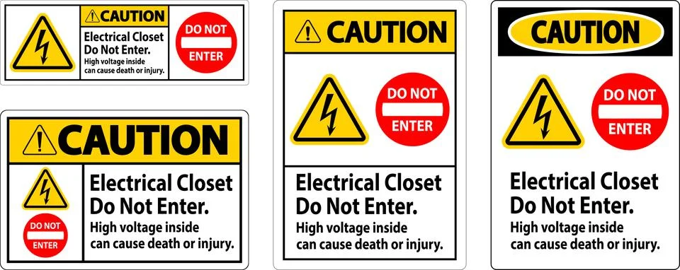 Caution Sign Electrical Closet - Do Not Enter. High Voltage Inside Can Caus.. Ilustración de archivo