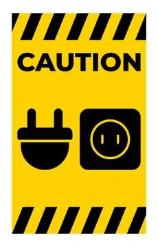 Caution Sign for Electrical Safety with Plug and Socket Illustration Stock Illustration