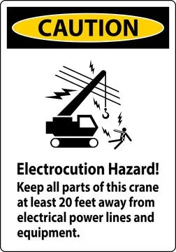 Caution Sign Electrocution Hazard, Keep All Parts Of This Crane At Least 20.. Stock Illustration