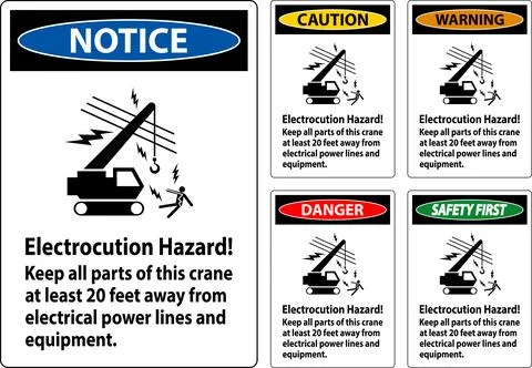 Caution Sign Electrocution Hazard, Keep All Parts Of This Crane At Least 20.. Stock Illustration