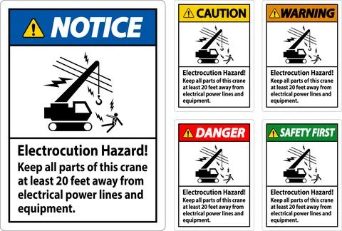 Caution Sign Electrocution Hazard, Keep All Parts Of This Crane At Least 20.. Stock Illustration