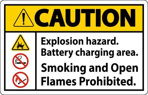 Caution Sign Explosion Hazard, Battery Charging Area, Smoking And Open Flam.. Stock Illustration