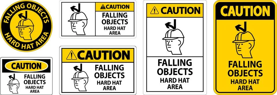 Caution Sign, Falling Objects Hard Hat Area Illustrazione stock