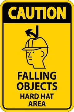 Caution Sign, Falling Objects Hard Hat Area Illustrazione stock
