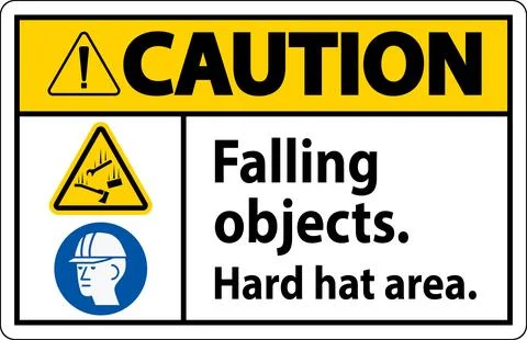 Caution Sign, Falling Objects Hard Hat Area Stock Illustration