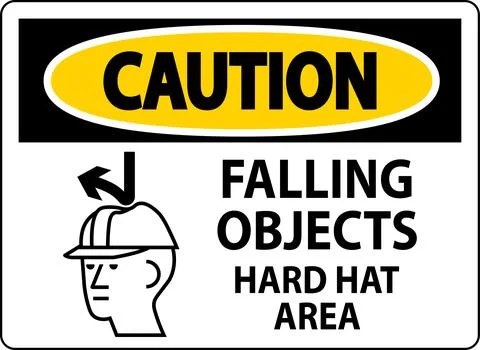 Caution Sign, Falling Objects Hard Hat Area Stock Illustration