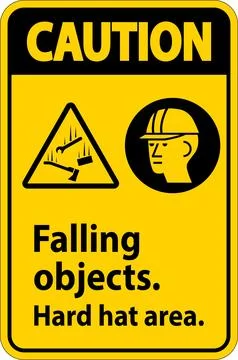 Caution Sign, Falling Objects Hard Hat Area Illustrazione stock