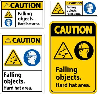 Caution Sign, Falling Objects Hard Hat Area Stock Illustration
