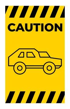 Caution Sign Featuring Car Icon on Yellow Background for Safety Awareness Stock Illustration