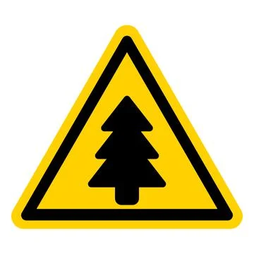 Caution Sign Featuring a Pine Tree Symbol in Black and Yellow Color Scheme Stock Illustration