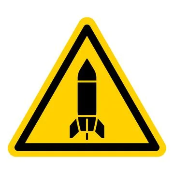 Caution Sign Featuring a Rocket Icon in a Yellow Triangle Shape Illustrazione stock