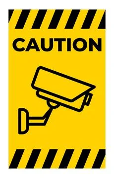 Caution Sign Featuring Security Camera in Yellow and Black Design Stock Illustration