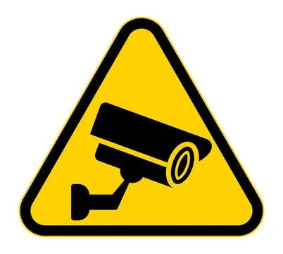 Caution Sign Featuring Security Camera Icon in Yellow Triangle Design Stock Illustration