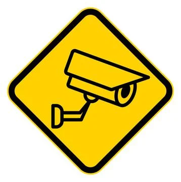 Caution Sign Featuring Security Camera Icon on Vibrant Yellow Background Illustrazione stock