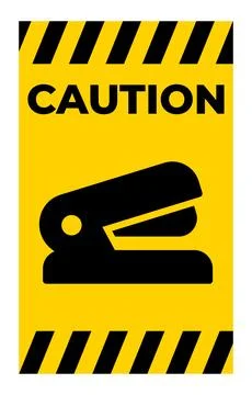 Caution Sign Featuring Stapler Icon on Yellow Background for Office Safety Stock Illustration