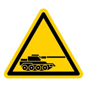 Caution Sign Featuring Tank Icon in Yellow Triangle for Warning Purposes Illustrazione stock