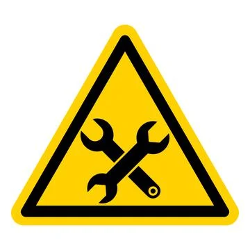 Caution Sign Featuring Wrenches on a Yellow Background for Repair Work Stock Illustration