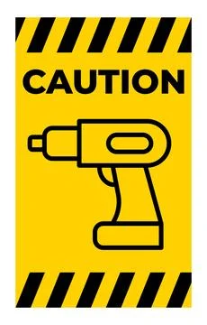 Caution Sign with Flashlight and Warning Text in Yellow and Black Colors Stock Illustration