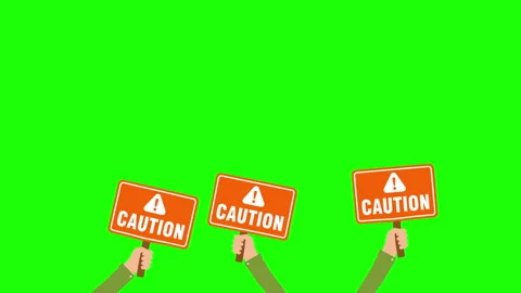 Caution Sign Hands Green Screen Looping Animation Stock Footage 339865377