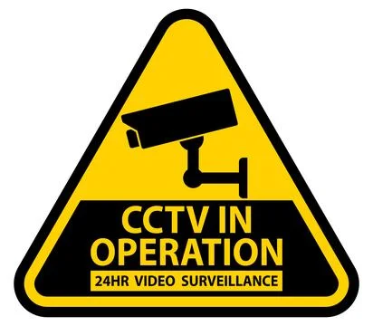 Caution Sign Indicating Active CCTV Surveillance for Security Monitoring Stock Illustration