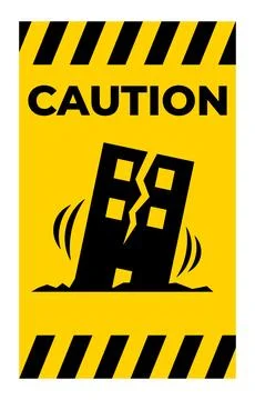 Caution Sign Indicating Building Collapse with Bold Yellow Background Ilustración de archivo