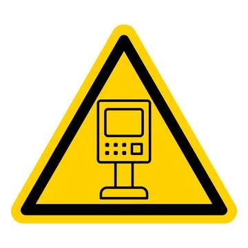 Caution Sign for Interactive Kiosk Display in Safety Yellow Triangle Design Illustrazione stock