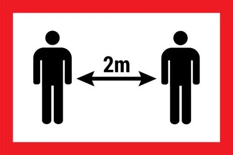 Caution sign. keep at least 2 meter distance from others. Stock Illustration