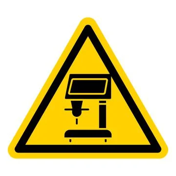 Caution Sign for Machinery with Drill Graphic in Yellow Triangle Shape Stock Illustration