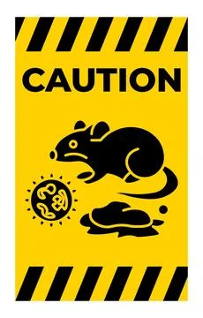 Caution Sign with Mouse and Pest Illustration on Yellow Background Иллюстрация