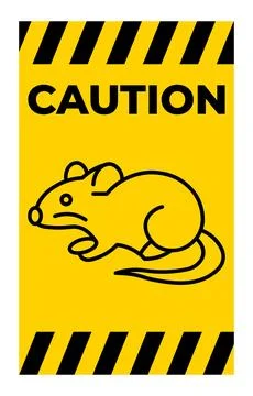 Caution Sign with Mouse Illustration on Yellow Background for Safety Warning Stock Illustration