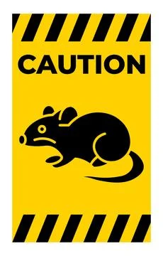 Caution Sign with Mouse Illustration on Yellow Background for Warning Stock Illustration
