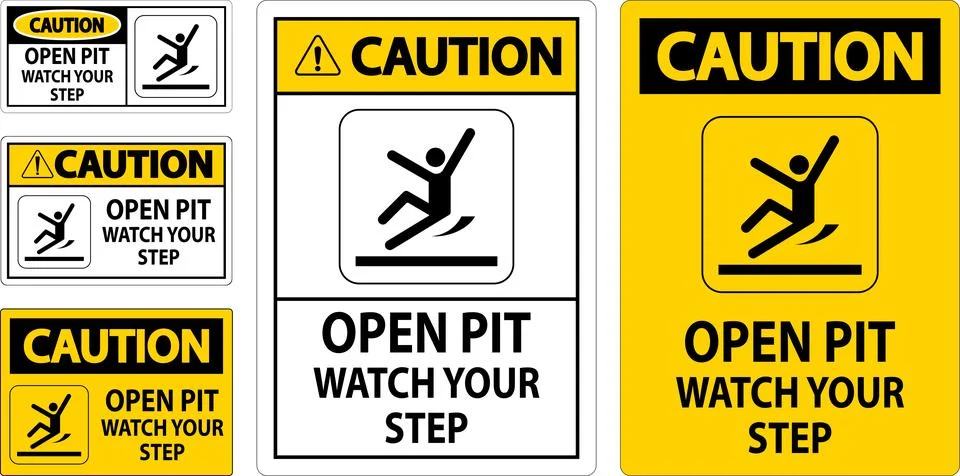 Caution Sign Open Pit, Watch Your Step Stock Illustration