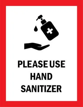 Caution sign. Please use hand sanitizer. 스톡 일러스트