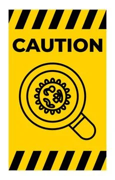 Caution Sign Poster with Hazard Messaging and Magnifying Glass Illustration Stock Illustration